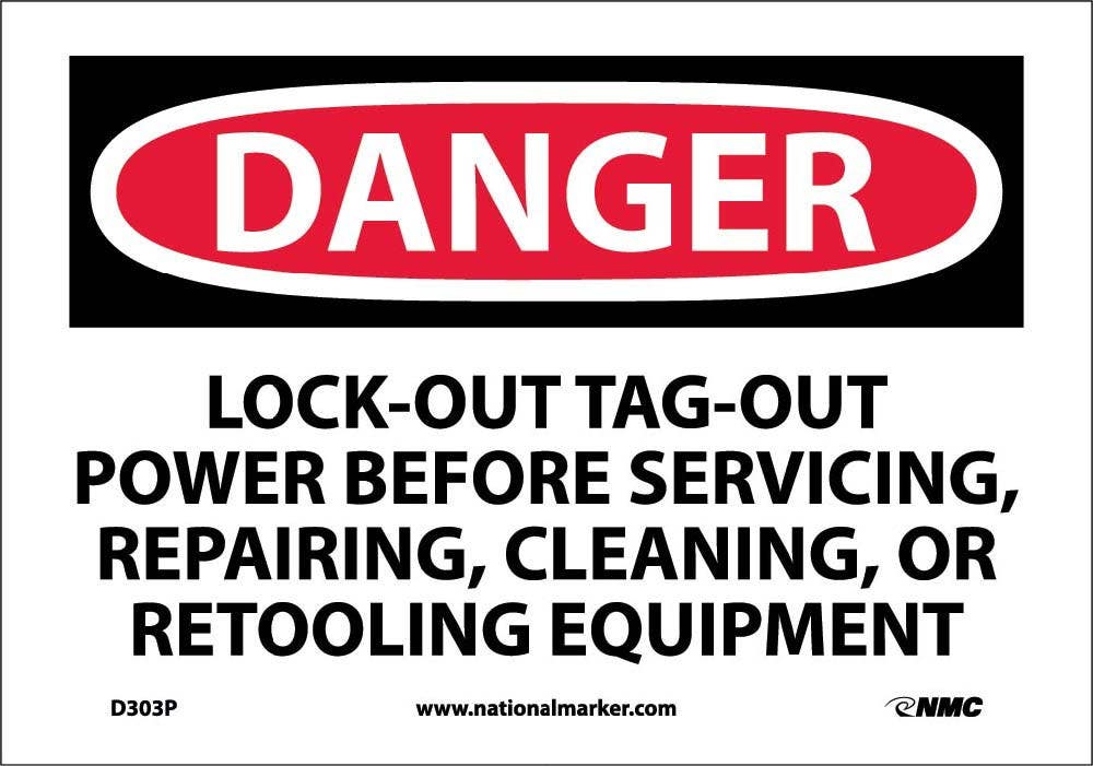 AccuformNMC D303 Danger, Lock-Out Tag-Out Power Before Use Sign, 10" H x 14" W