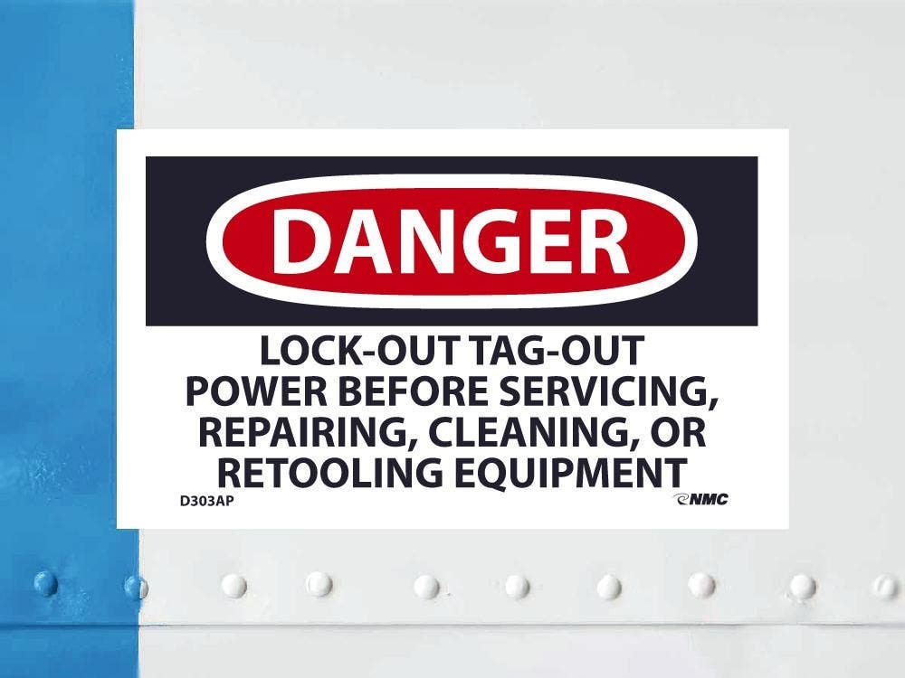 AccuformNMC D303AP Danger, Lock-Out Tag-Out Power Before Use Label, PS Vinyl, 3" x 5", 5/Pk