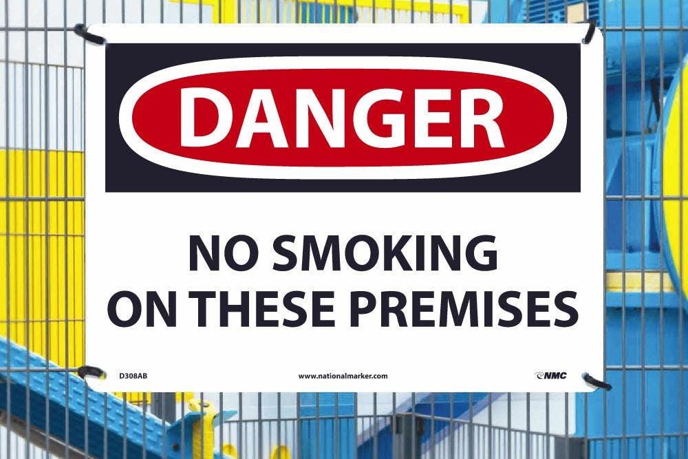 AccuformNMC D308 Danger, No Smoking On These Premises Sign, 10" H x 14" W