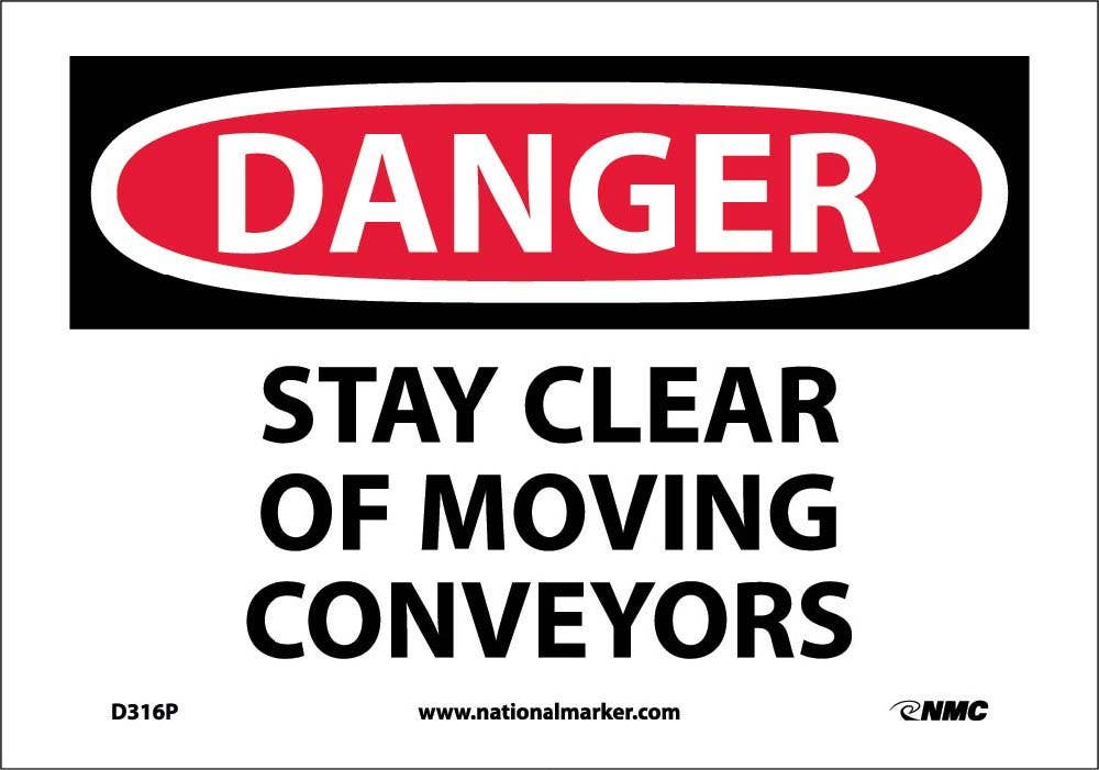 AccuformNMC MEQD OSHA Danger Safety Sign, Stay Clear Of Moving Conveyors