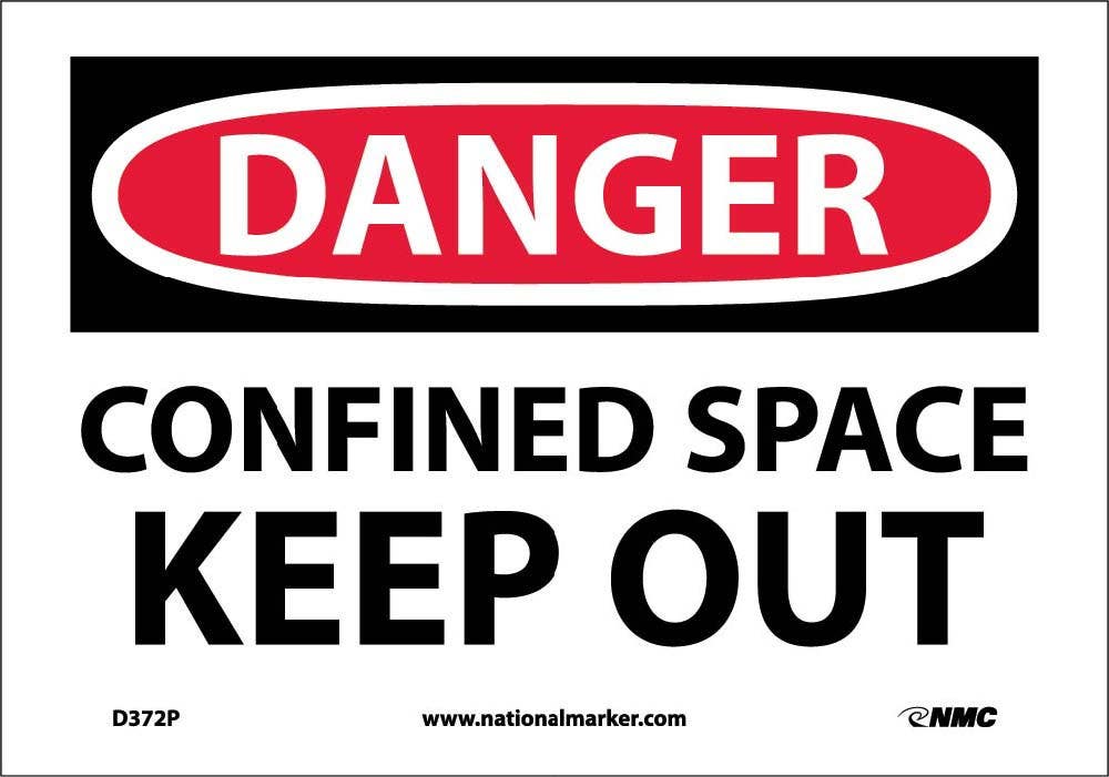 AccuformNMC D372PB Danger, Confined Space Keep Out Sign, Adhesive Backed Vinyl, 10" H x 14" W