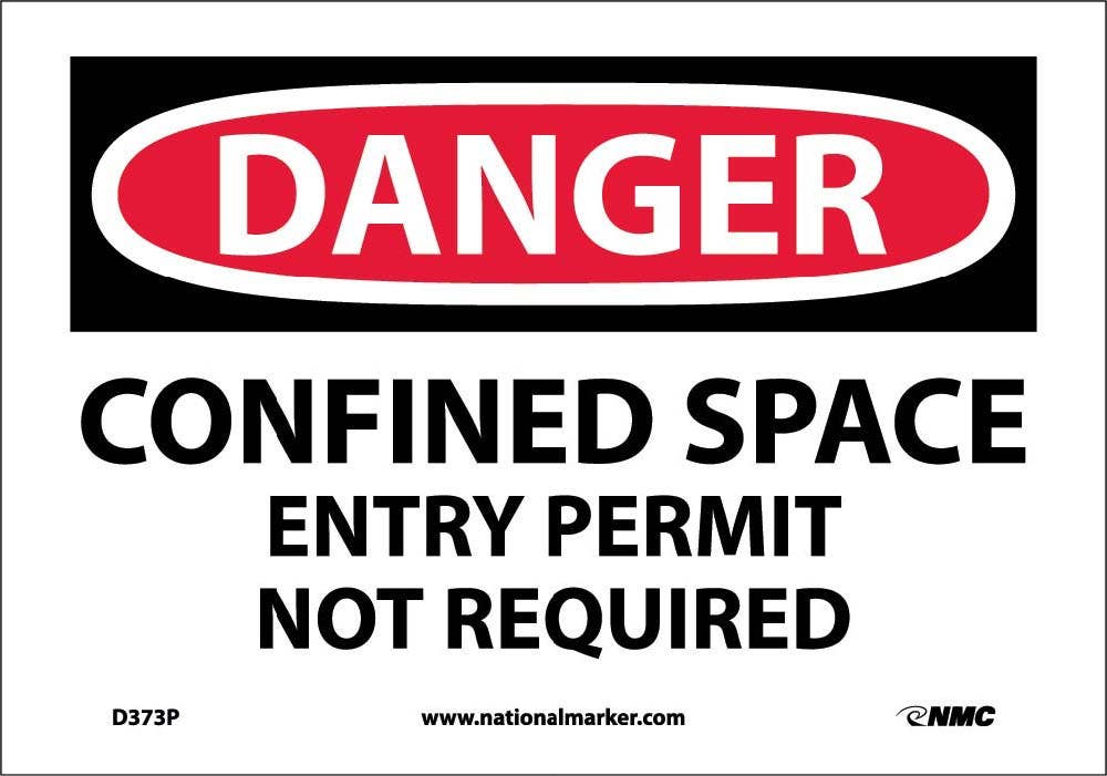 AccuformNMC D373PB Danger, Confined Space Entry Permit Not Required Sign, Adhesive Backed Vinyl, 10" H x 14" W