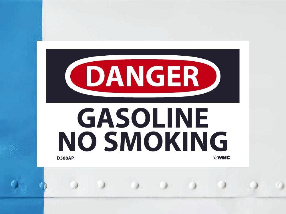 AccuformNMC D388AP Danger, Gasoline No Smoking Label, PS Vinyl, 3" x 5", 5/Pk