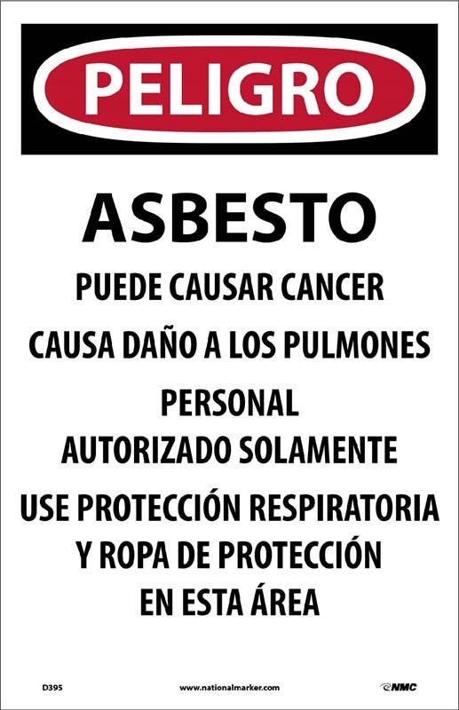 AccuformNMC D395 Danger, Asbestos Dust Hazard Paper Hazard Sign, Spanish, 17" x 11", 100/Pk