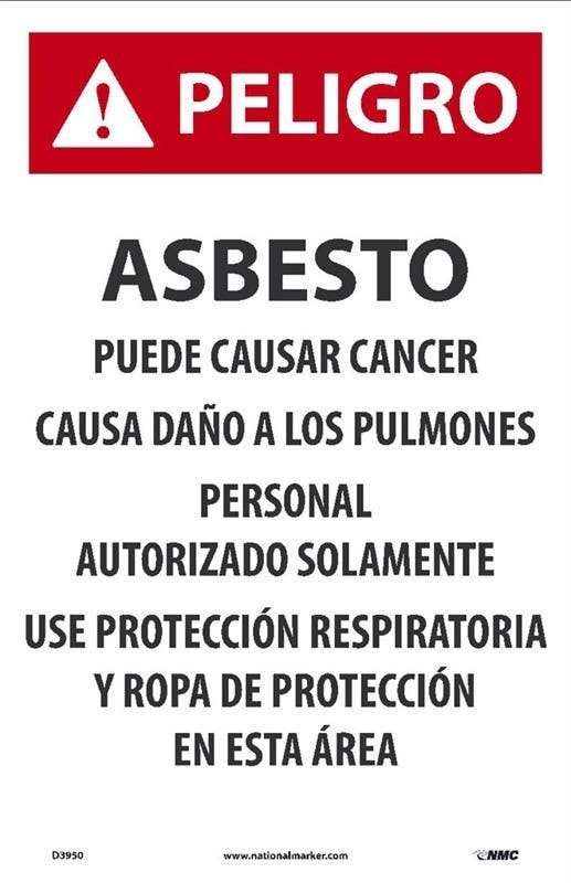 AccuformNMC D3950 Danger, Asbestos Dust Hazard Paper Hazard Sign, Spanish, 17" x 11", 100/Pk