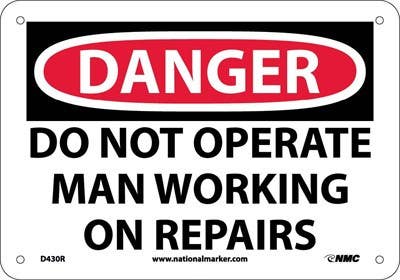 AccuformNMC MEQM OSHA Danger Safety Sign, Do Not Operate, Men Working On Repairs