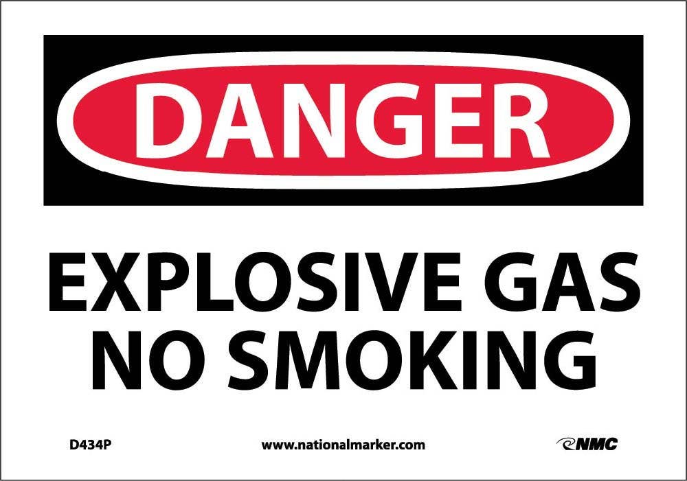 AccuformNMC D434 Danger, Explosive Gas No Smoking Sign
