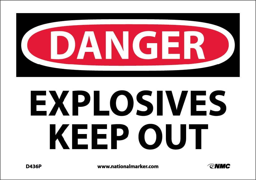 AccuformNMC D436P Danger, Explosives Keep Out Sign, Adhesive Backed Vinyl, 7" H x 10" W