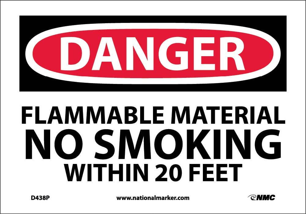 AccuformNMC D438 OSHA Danger Safety Sign, Flammable Material No Smoking Within 20 Feet