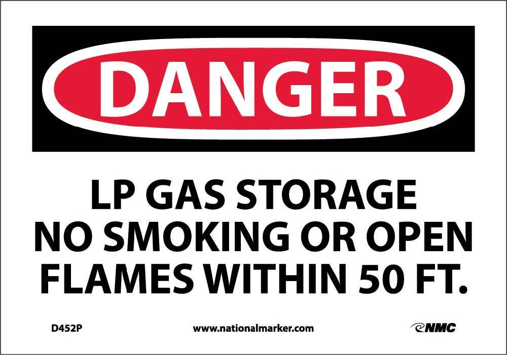 AccuformNMC M OSHA Danger Safety Sign, LP Gas Storage - No Smoking Or Open Flames Within 50 FT.