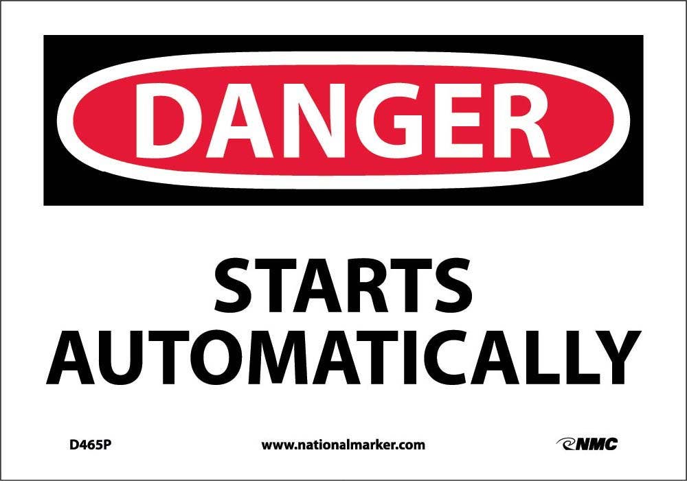 AccuformNMC MEQM OSHA Danger Safety Sign - Starts Automatically