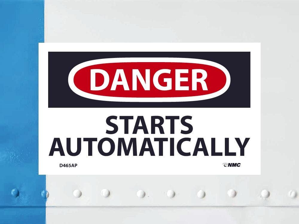 AccuformNMC D465AP Danger, Starts Automatically Label, PS Vinyl, 3" x 5", 5/Pk