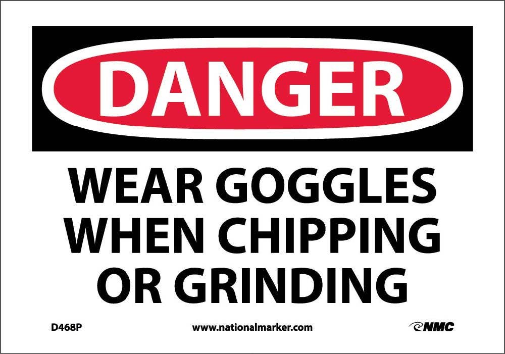 AccuformNMC MPPA022 OSHA Danger Safety Sign, Wear Goggles When Chipping Or Grinding, 10" x 14"