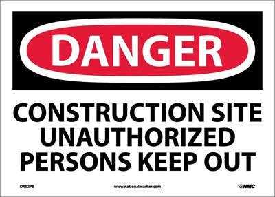 AccuformNMC MCRT124 OSHA Danger Safety Sign, Construction Site - Unauthorized Persons Keep Out, 10" x 14"