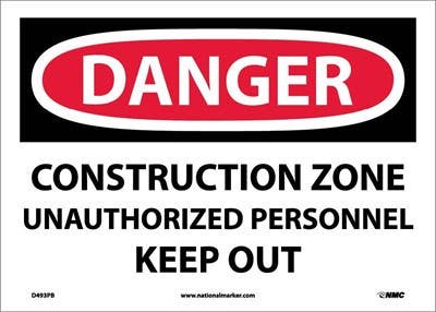 AccuformNMC D493 Danger, Construction Zone Sign, 14" H x 20" W