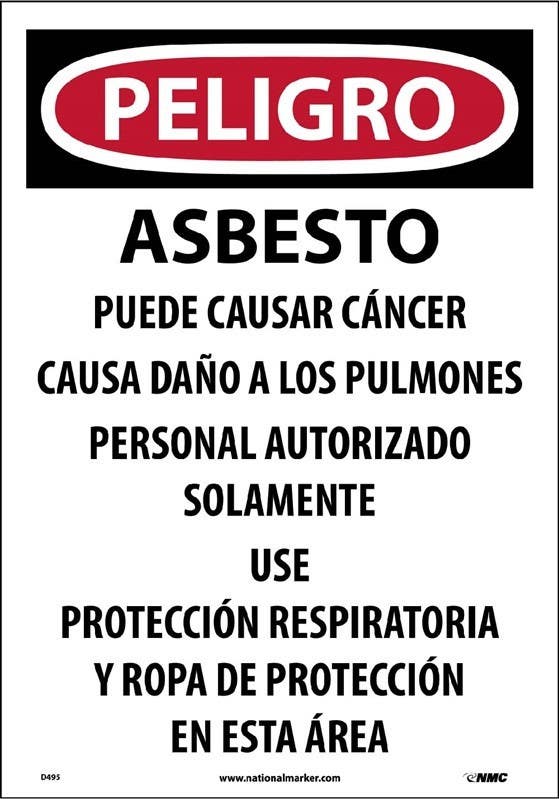 AccuformNMC SBMCAW133 Bilingual OSHA Danger Sign, Asbestos May Cause Cancer (Spanish/English), 14" x 20"
