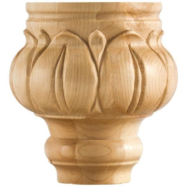 Hardware Resources LBF45 Carved Leaf Bun Foot, 4 1/2" W x 4 1/2" D x 4 1/2" H