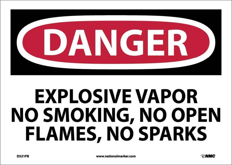 AccuformNMC MCHL104 OSHA Danger Safety Sign, Explosive Vapor - No Smoking, No Open Flames, No Sparks, 10" x 14"
