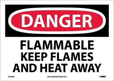 AccuformNMC MCHL052 OSHA Danger Safety Sign, Flammable - Keep Heat And Flames Away, 10" x 14"