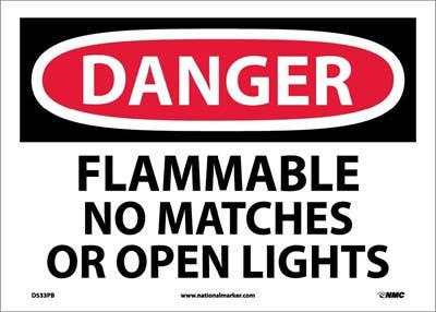 AccuformNMC D533 Danger, Flammable No Matches Or Open Lights Sign, 10" x 14"