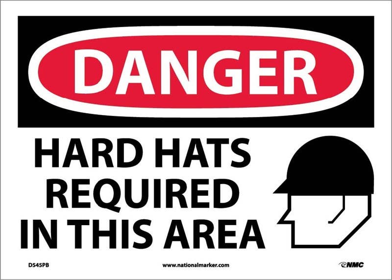 AccuformNMC D545 Danger, Hard Hats Required In This Area Sign
