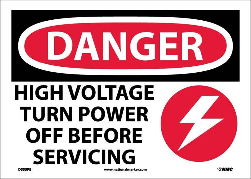 AccuformNMC D555 Danger, High Voltage Turn Power Off Sign, 10" x 14"