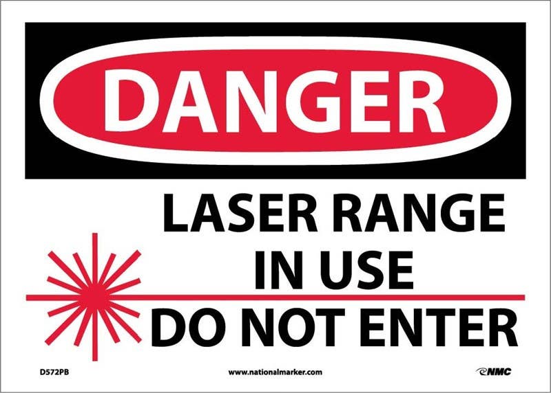 AccuformNMC D572 OSHA Danger Safety Sign, Laser Range In Use - Do Not Enter, 10" x 14"