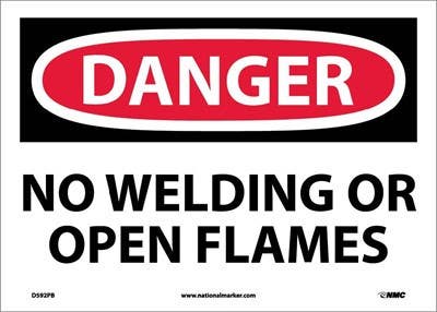 AccuformNMC MWLD007 OSHA Danger Safety Sign, No Welding or Open Flames, 10" x 14"