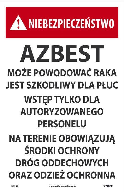 AccuformNMC D5950 Polish Danger, Asbestos Paper Sign, 17" x 11", 100/Pk