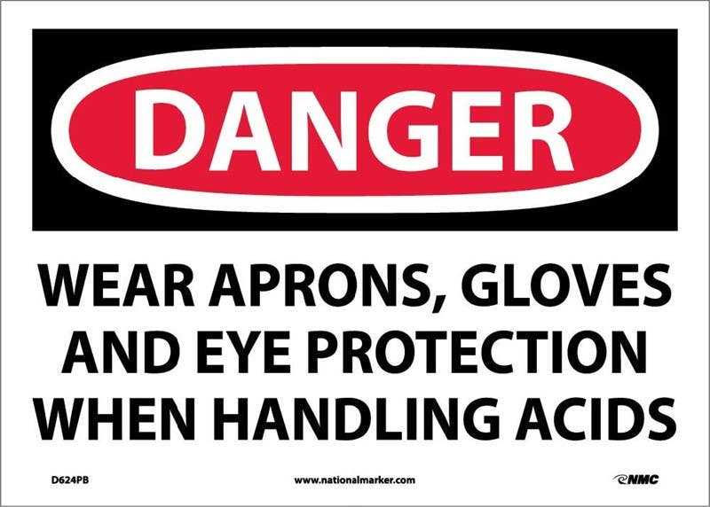 AccuformNMC D624 Danger, Wear PPE When Handling Acids Sign, 10" x 14"