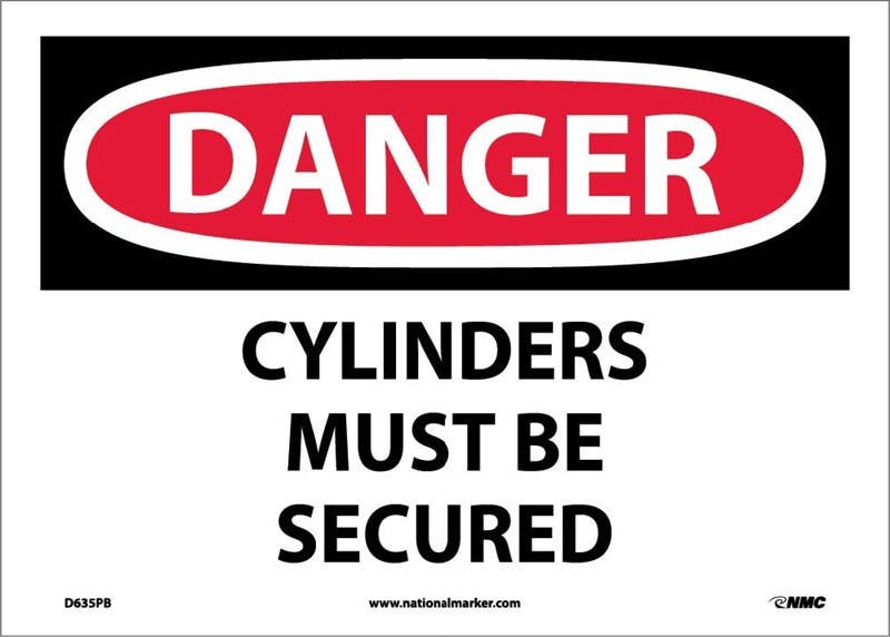 AccuformNMC MCPG OSHA Danger Safety Sign, Cylinders Must Be Secured