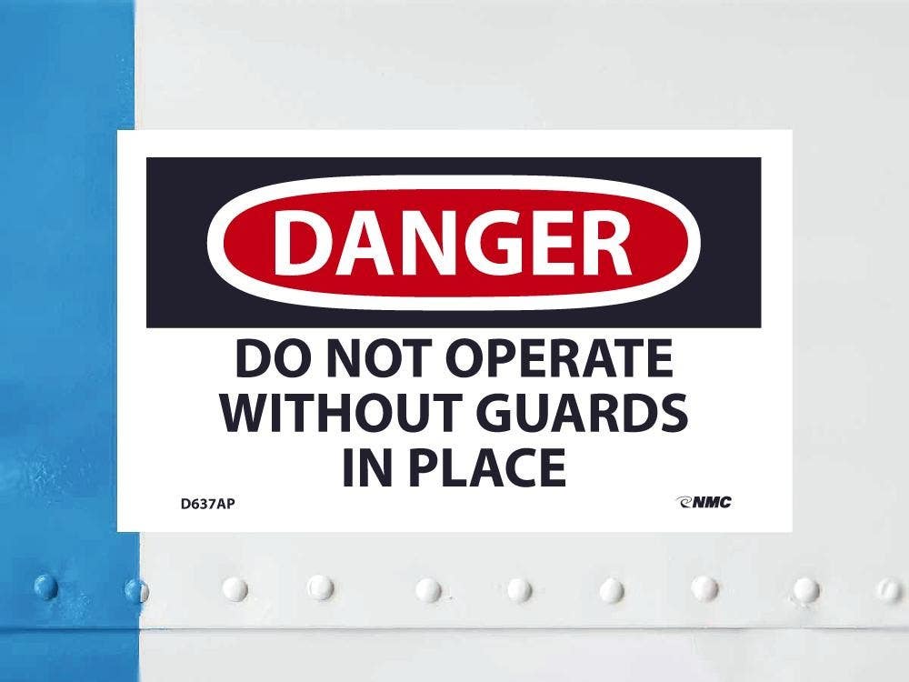 AccuformNMC D637AP Danger, Do Not Operate Without Guards In Place Label, PS Vinyl, 3" x 5", 5/Pk