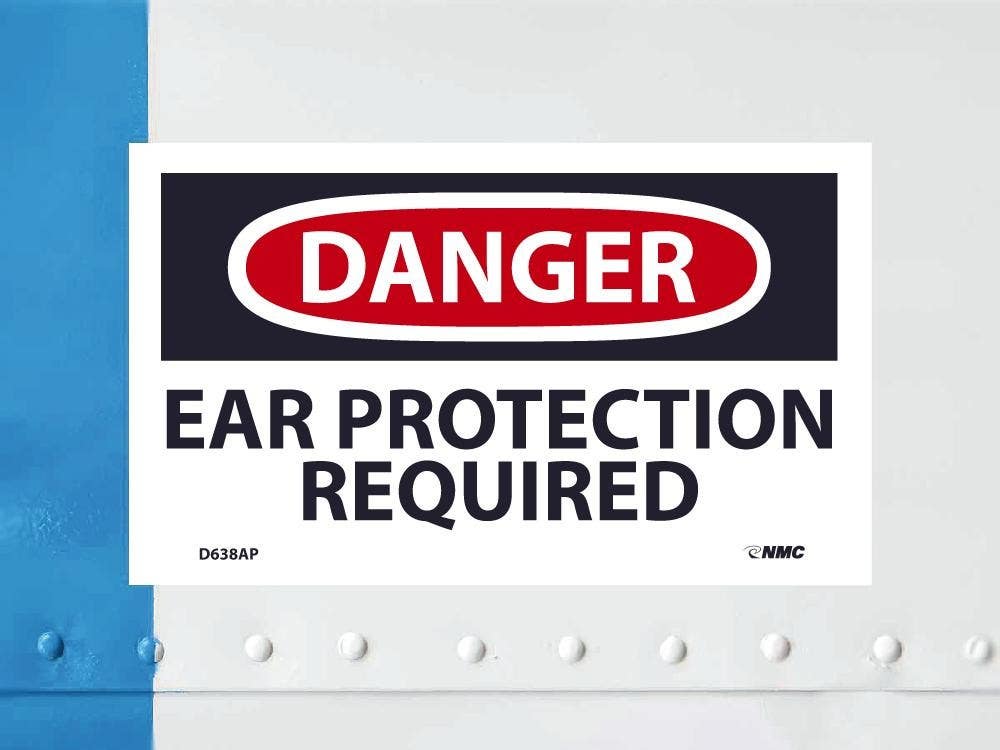 AccuformNMC D638AP Danger, Ear Protection Required Label, PS Vinyl, 3" x 5", 5/Pk