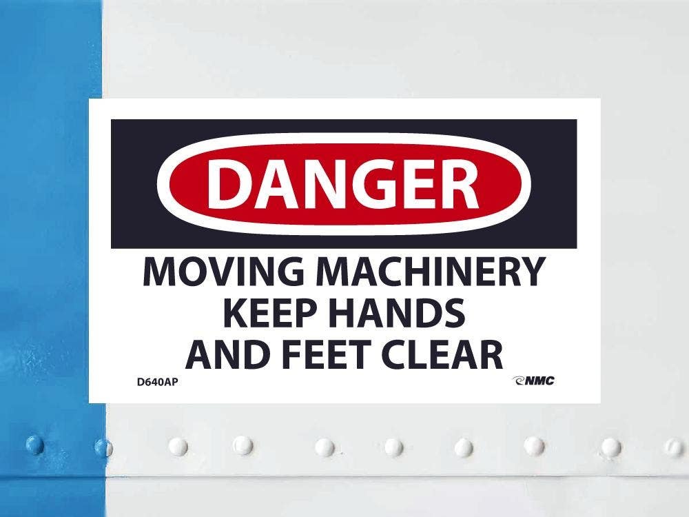 AccuformNMC D640AP Danger, Moving Machinery Keep Hands And Feet Clear Label, PS Vinyl, 3" x 5", 5/Pk