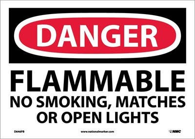 AccuformNMC M OSHA Danger Safety Sign, Flammable - No Smoking, Matches Or Open Lights