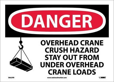 AccuformNMC D652 Danger, Overhead Crane Sign, 10" x 14"