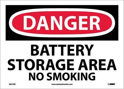 AccuformNMC MELC OSHA Danger Safety Sign, Battery Storage Area No Smoking, English