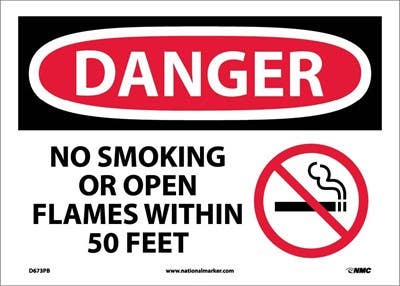 AccuformNMC MSMK OSHA Danger Safety Sign, No Smoking Or Open Flames Within 50 Feet