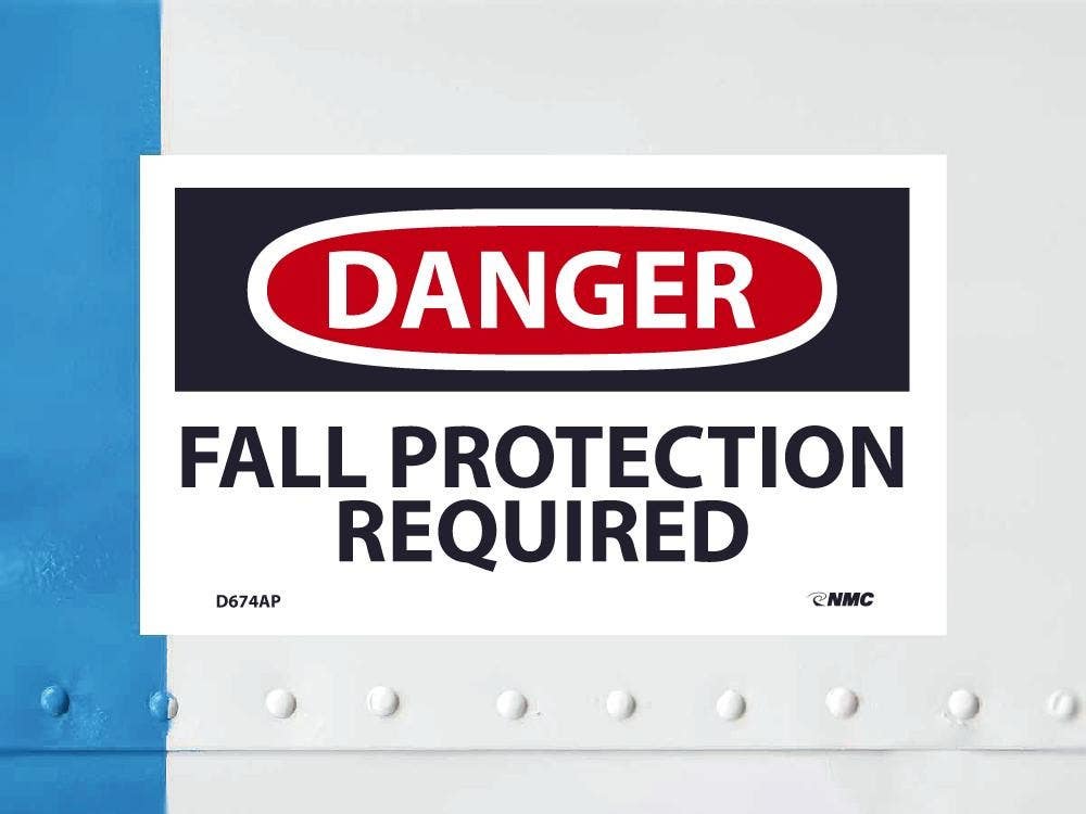 AccuformNMC D674AP Danger, Fall Protection Required Label, PS Vinyl, 3" x 5", 5/Pk