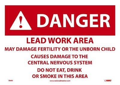 AccuformNMC D680 Danger, Lead Work Area May Damage Fertility Sign, Paper, 10" x 14", 100/Pk