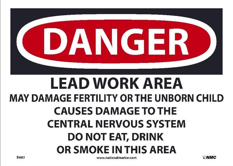AccuformNMC D682 Danger, Lead Work Area Sign, Paper, 10" x 14", 100/Pk