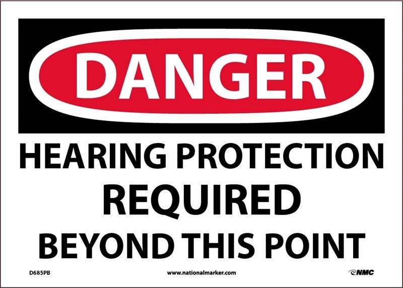 AccuformNMC D685PB Danger, Hearing Protection Required Beyond This Point Sign, PS Vinyl, 10" x 14"