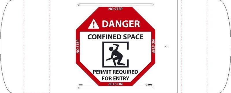 AccuformNMC D690 Danger, Manhole Permit Required For Entry Blockade Sign, 11.75" x 22.25"