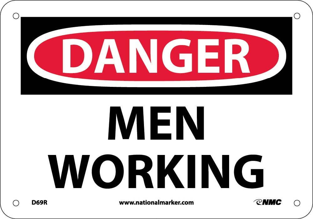 AccuformNMC D69RB Danger, Men Working Sign, Rigid Plastic, 10" H x 14" W