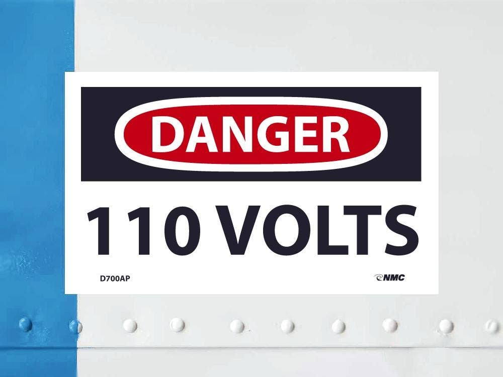 AccuformNMC D700AP Danger, 110 Volts Label, PS Vinyl, 3" x 5", 5/Pk