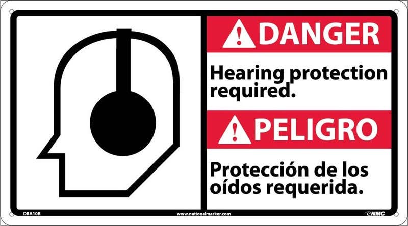 AccuformNMC MTAS116 Bilingual ANSI Sign - Hearing Protection, 10" x 14"