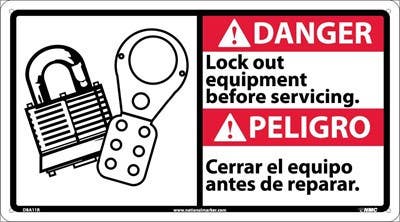AccuformNMC MTAS118 Bilingual ANSI Sign - Lock Out, 10" x 14"