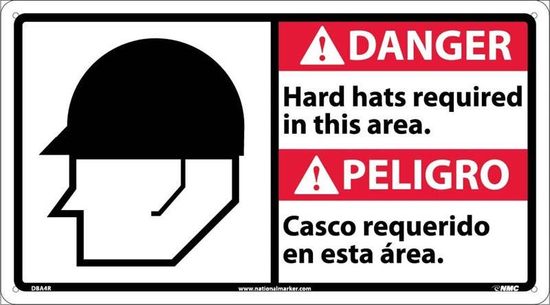 AccuformNMC MTAS104 Bilingual ANSI Sign - Hard Hats, 10" x 14"