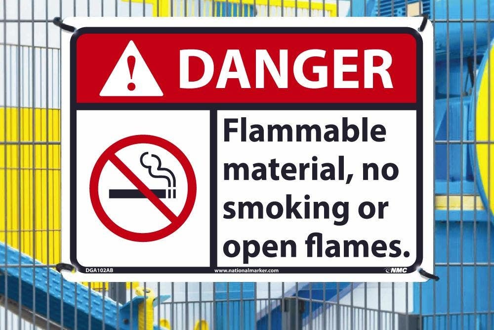 AccuformNMC DGA102AB Danger, Flammable Material No Smoking Or Open Flames Sign, 10 " x 14", .040 Alum