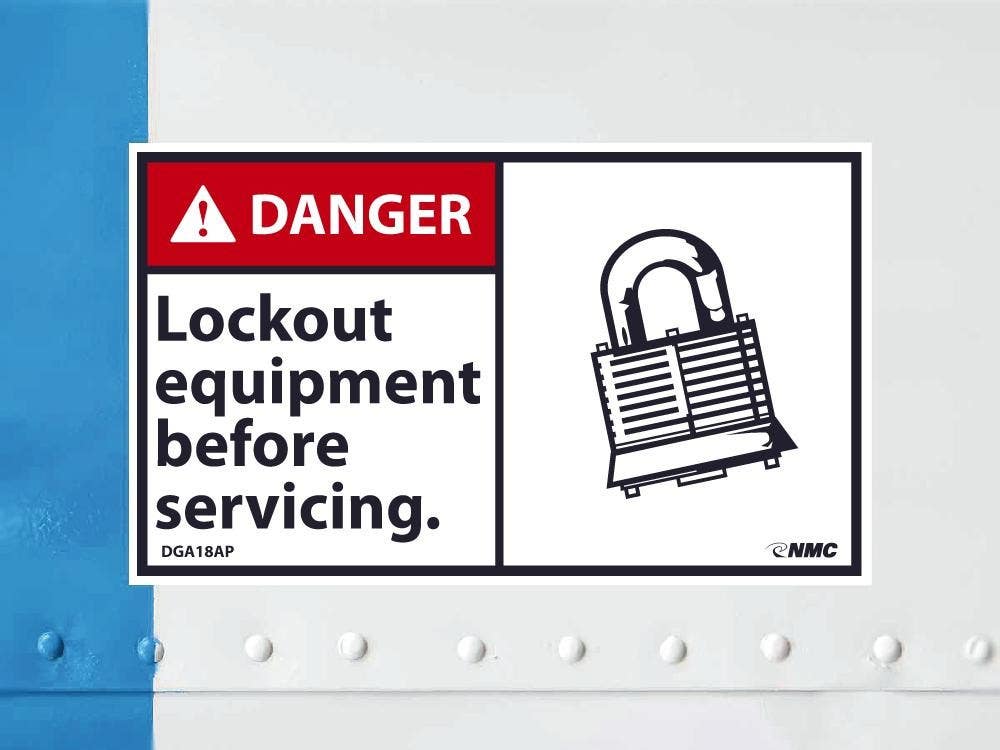 AccuformNMC DGA18AP Danger, Lock Out Equipment Before Servicing Label, PS Vinyl, 3" x 5", 5/Pk